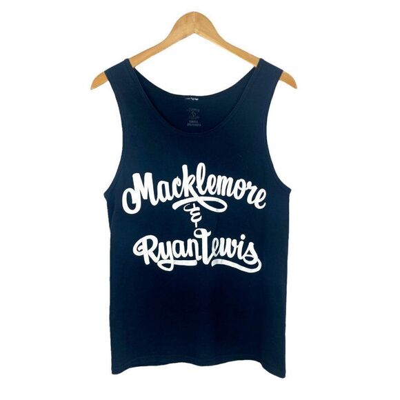 MACKLEMORE MEN'S Black Concert Logo Band Tank Top White Print US S - Picture 3 of 10